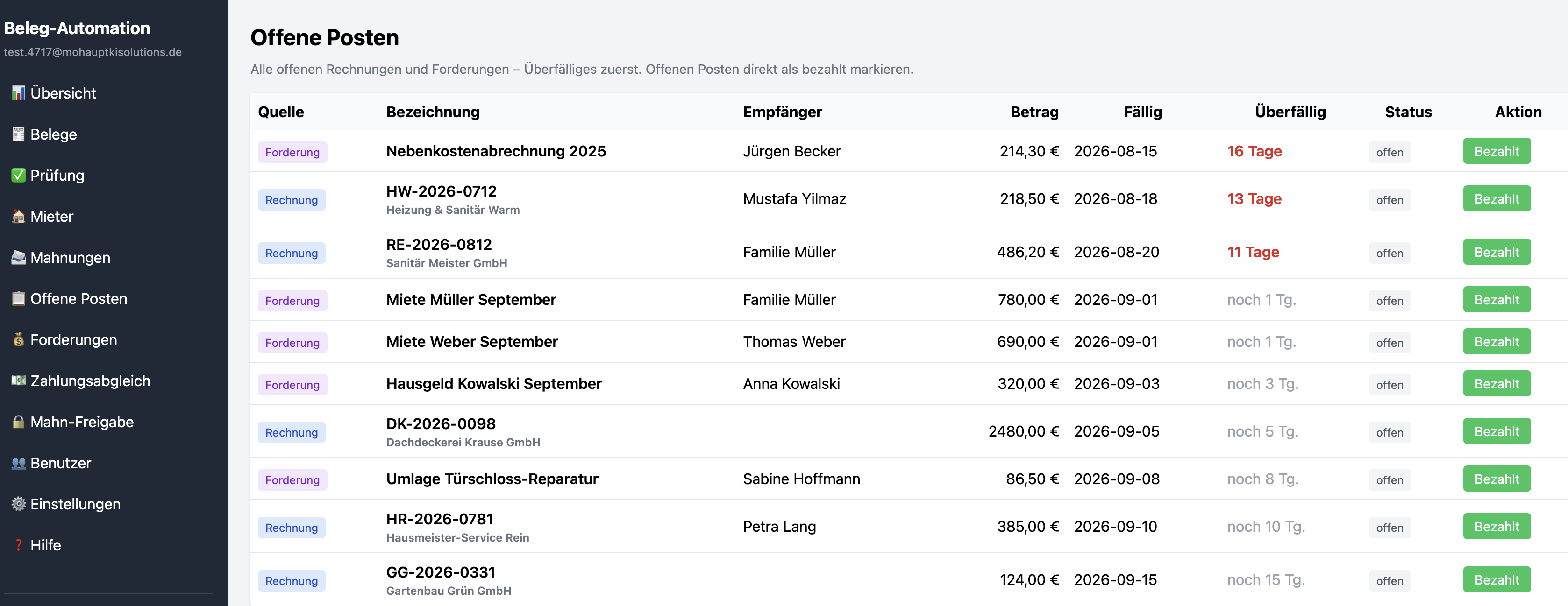Offene Posten: alle offenen Rechnungen und Forderungen auf einen Blick